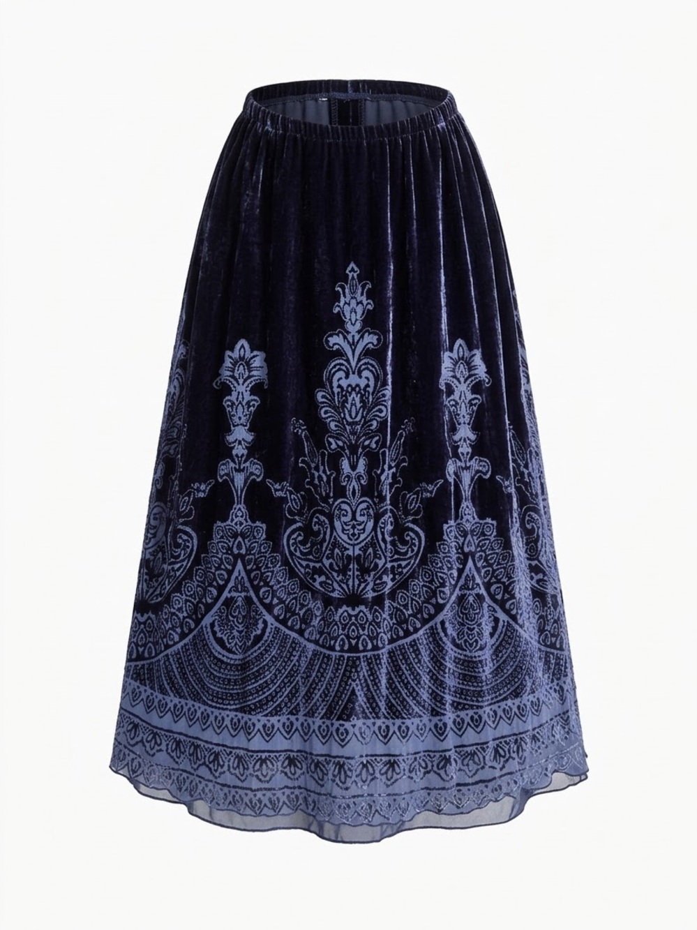 Chico's Size 2 Large silk-blend crinkled velvet burnout full A-line line Skirt
